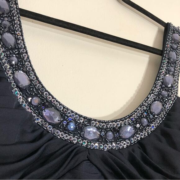 Xscape Navy Blue Ruched Bejeweled Sequin Bodycon Mini Dress 16 - Picture 7 of 9